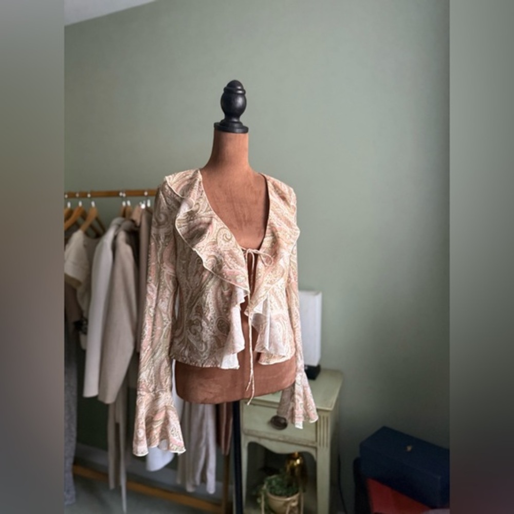 Princess Polly Paisley Ruffle Blouse - Cream and Pink